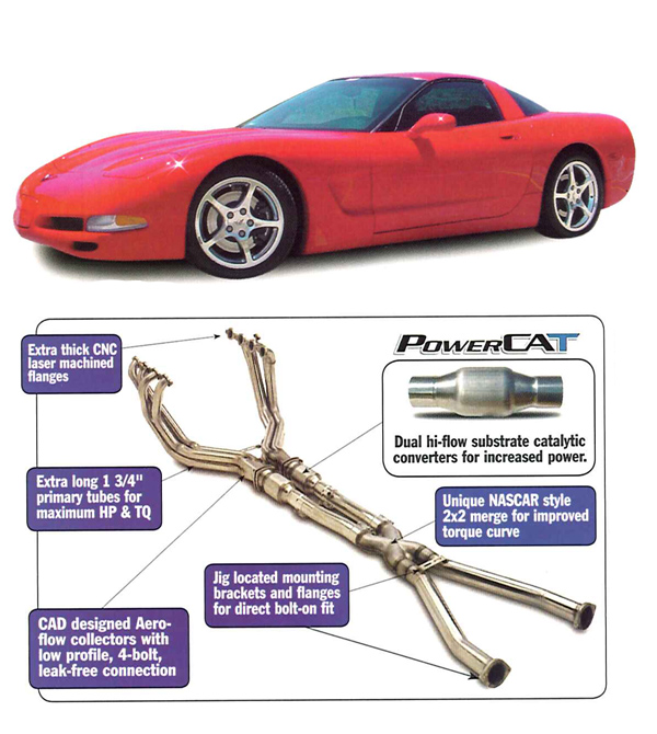 Dynatech 115-737300S C5 Corvette LS1 2001-2004 Long Tube Stainless Headers & High Flow Cats