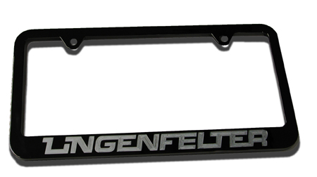 Lingenfelter CNC Logo License Plate Frames - Brilliant Black Pearl or Blue White Chrome Finish