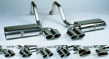 B&B Tri Flow C5 Corvette Stainless Exhaust Corvette 1997-03 LS1, LS6 Route 66 Quad Round Tips
